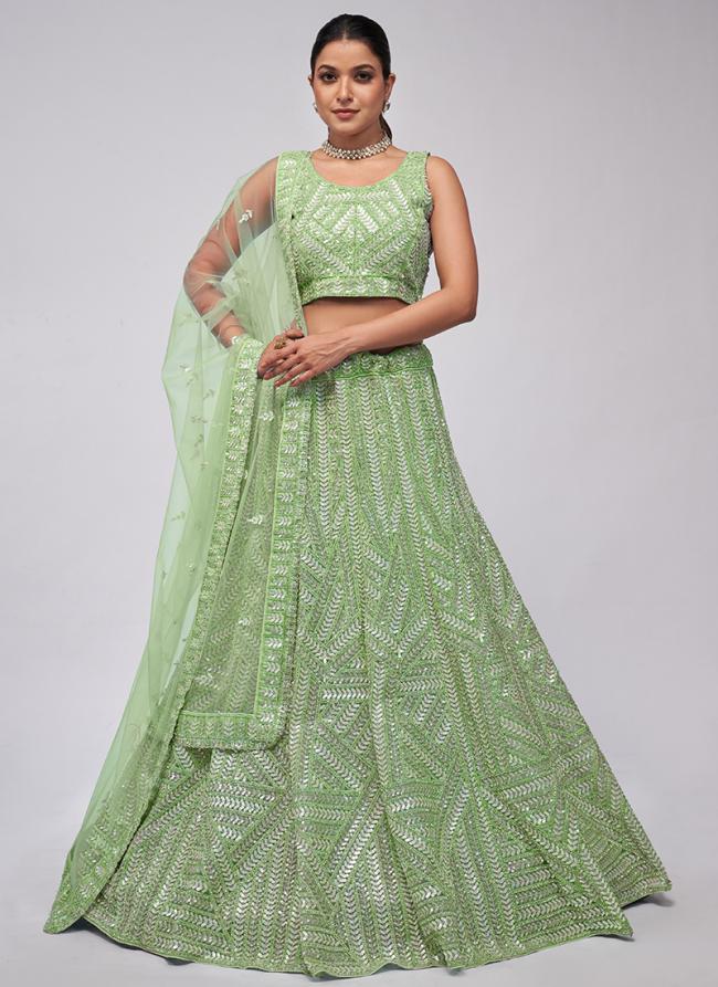 Soft Net Light Green Wedding Wear Sequins Work Lehenga Choli